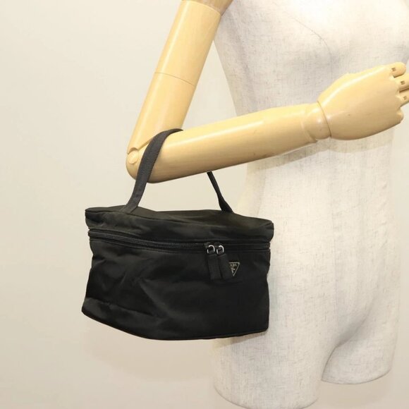 PRADA Vanity Pouch Nylon Black Silver Auth - Picture 1 of 16